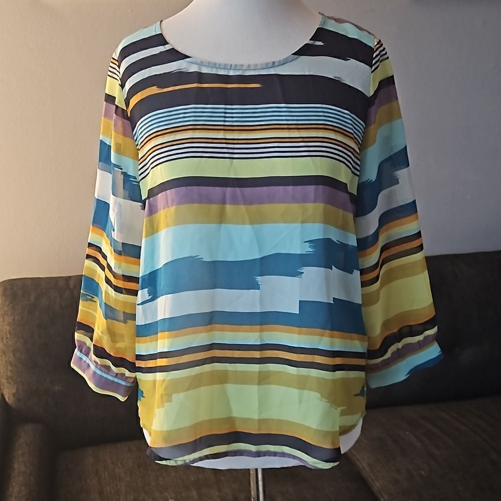 Colorful striped 3/4 sleeve blouse